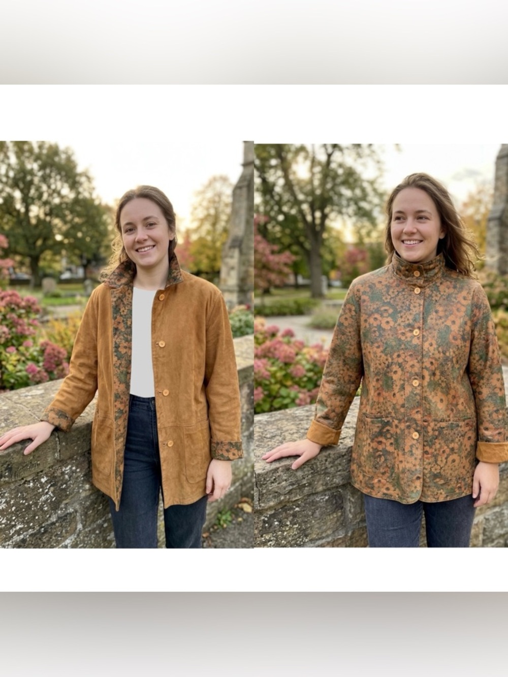 Peruzzi Italy Reversible Leather Suede Jacket Floral Boho Artsy Lagenlook 42 M